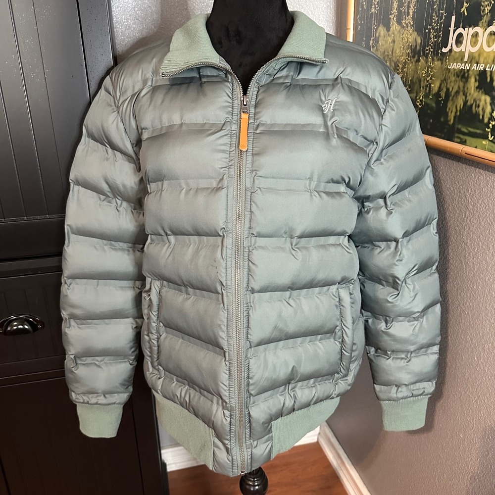 Hooey Quilted Puffer Jacket Large Green Western Ranch Outdoor Coat Minimalist